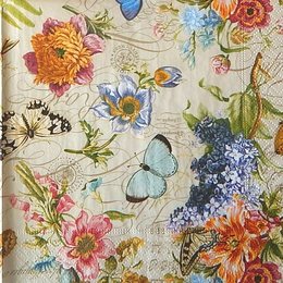 12401. Цветы и бабочки на бежевом