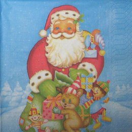 8156. Дед Мороз с игрушками на голубом