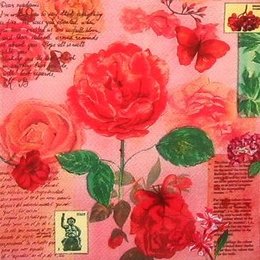 9440. Розы и бабочки на розовом. Двухслойная. 20 шт., 4.5 руб/шт
