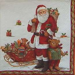 9651. Санта Клаус и медведи с бордюром. 10 шт., 15 руб/шт