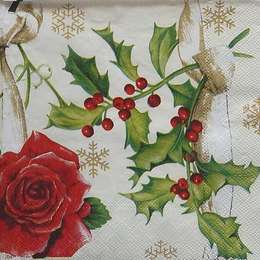 9684. Роза и рождественская ягода на бежевом
